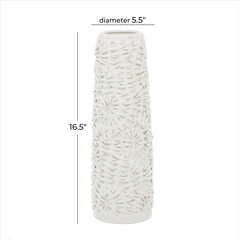 White Ceramic Contemporary Vase, 17" x 6" x 6"