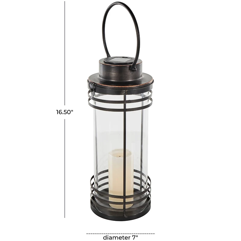 17" Black Metal Candle Lantern with Round Outlines