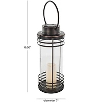 17" Black Metal Candle Lantern with Round Outlines