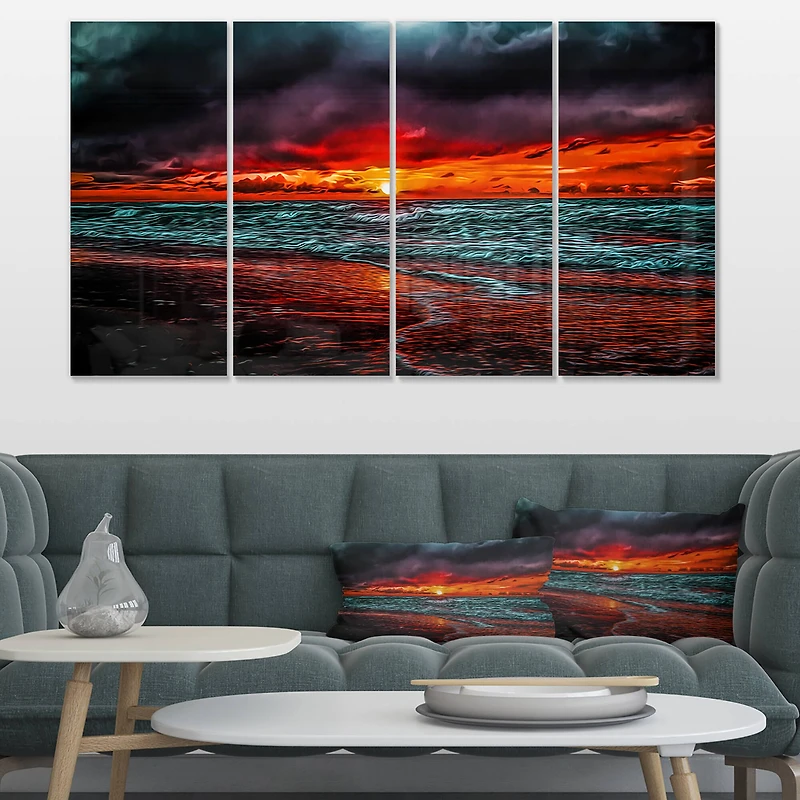 Designart - Red Sunset over Blue Waters