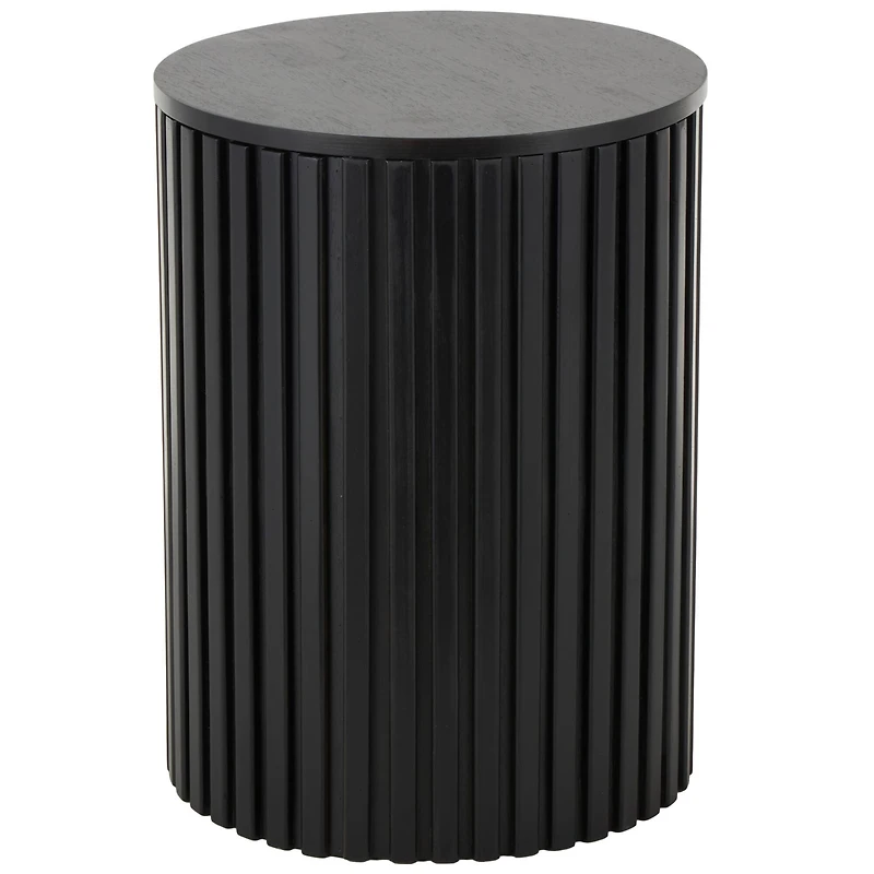 21.25" Black Wood Handmade Ribbed Side End Accent Table with Slatted Base