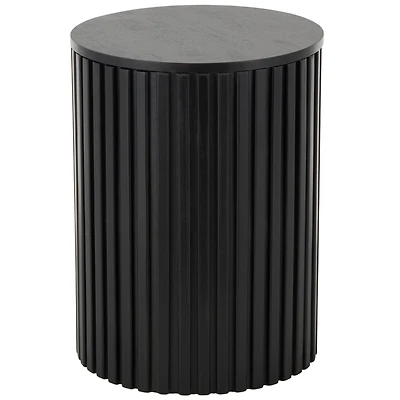 21.25" Black Wood Handmade Ribbed Side End Accent Table with Slatted Base