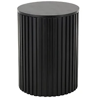 21.25" Black Wood Handmade Ribbed Side End Accent Table with Slatted Base