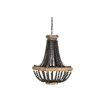 Wood & Metal Framed Chandelier with Wood Bead Draping