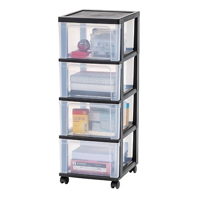 IRIS® 32.5" Black & Clear 4-Drawer Narrow Plastic Storage Cart