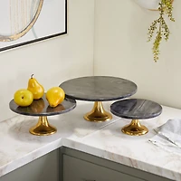 The Novogratz Set of 3 Black Aluminum Natural Cake Stand, 6" x 12" x 12"