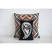 Cotton Embroidered Pillow With Pattern & Fringe
