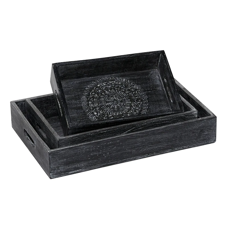 Black Mango Wood Traditional Tray Set