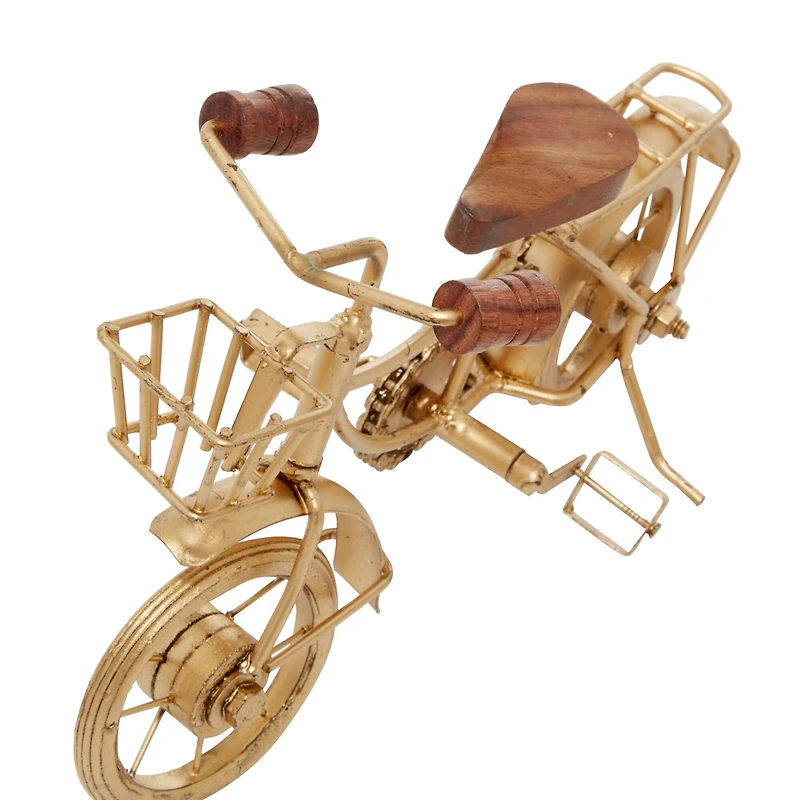 11" Gold Metal Bike Sculpture with Wood Accents Set