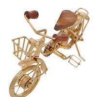 11" Gold Metal Bike Sculpture with Wood Accents Set