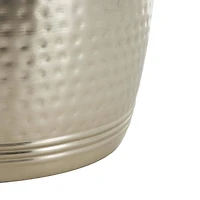 19" Silver Metal Handmade Hammered Drum Accent Table with Hammered Design