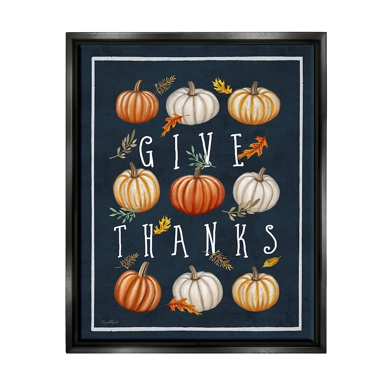 Stupell Industries Give Thanks Autumn Pumpkins Framed Floater Canvas Wall Art
