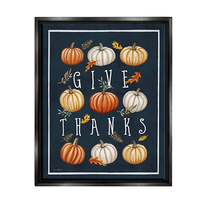 Stupell Industries Give Thanks Autumn Pumpkins Framed Floater Canvas Wall Art