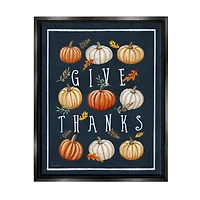 Stupell Industries Give Thanks Autumn Pumpkins Framed Floater Canvas Wall Art