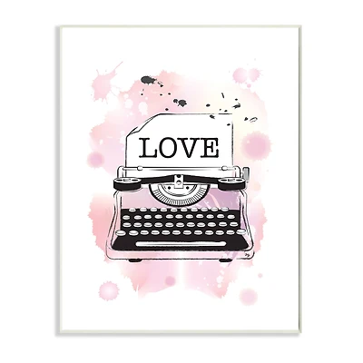 Stupell Industries Retro Pink Typewriter Love Text Paint Splash Wall Plaque