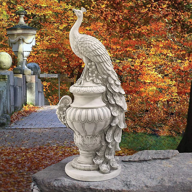 Design Toscano Staverden Castle Peacock on an Urn Garden Statue