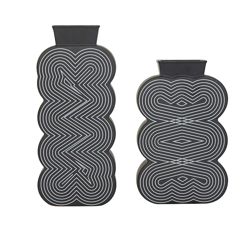 Black Stoneware Contemporary Vase, Set of 2" 12",10"