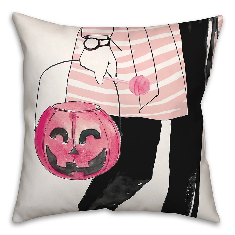Pink Trick Or Treater Throw Pillow