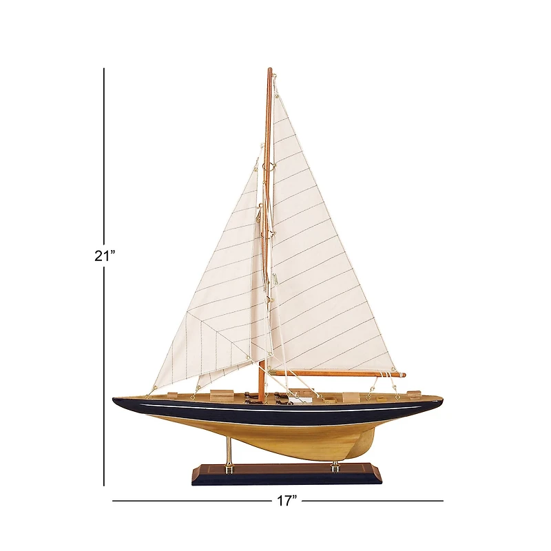 Beige Wood Coastal Sculpture, Sail Boat 21" x 17" x 4"