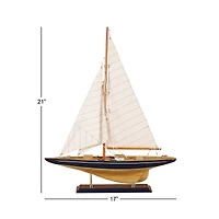 Beige Wood Coastal Sculpture, Sail Boat 21" x 17" x 4"