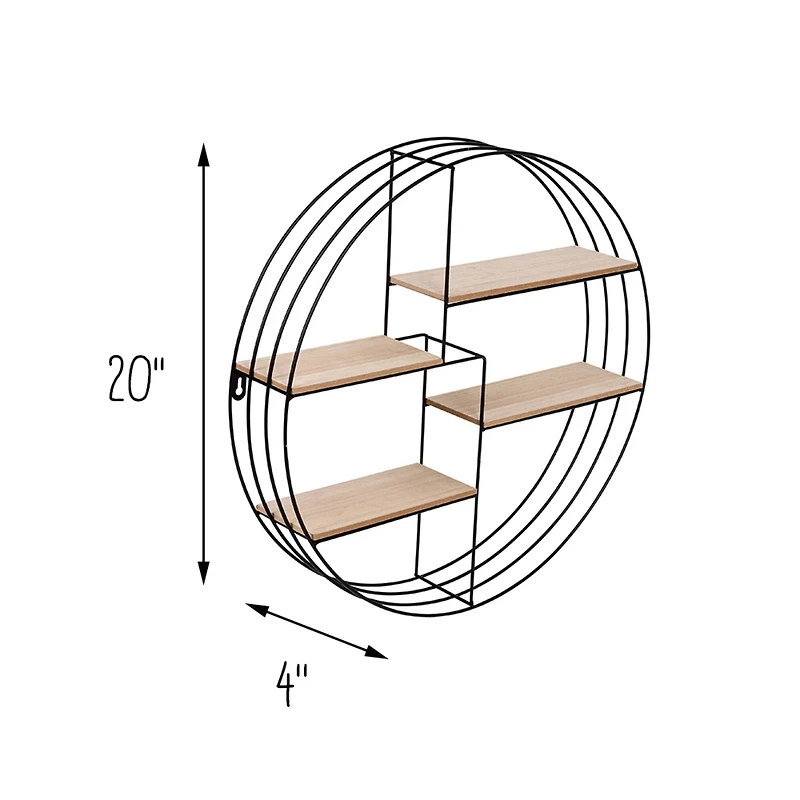 Honey Can Do 20" Black Four-Tier Circular Decorative Metal Wall Shelf