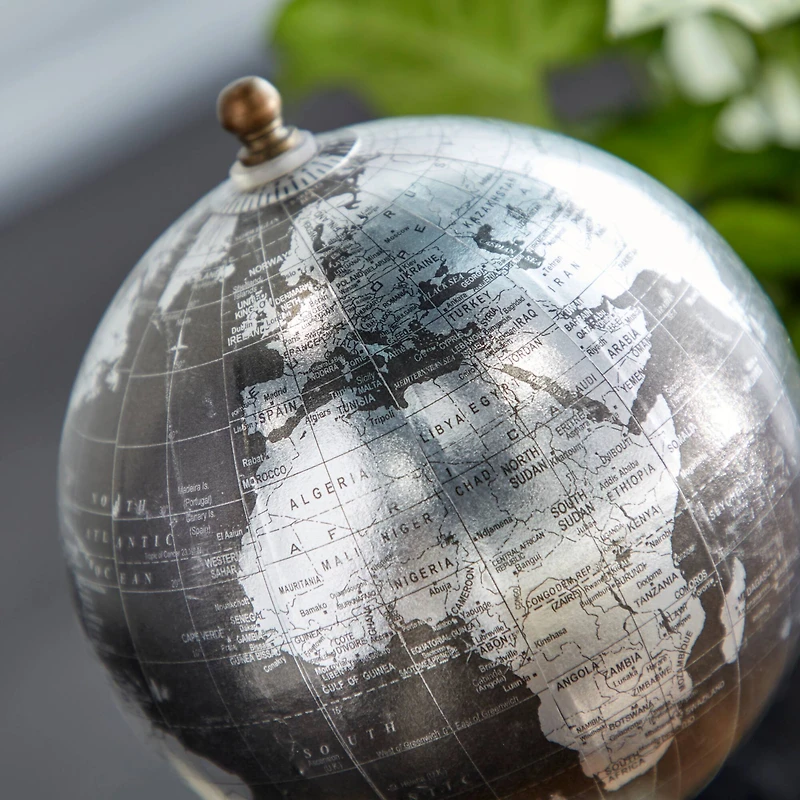 10" Black Marble & Metal Modern Globe