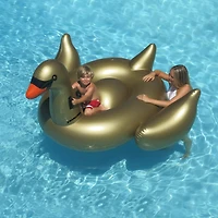Swim Central 75" Gold Inflatable Giant Swan Swimming Pool Ride-On Float