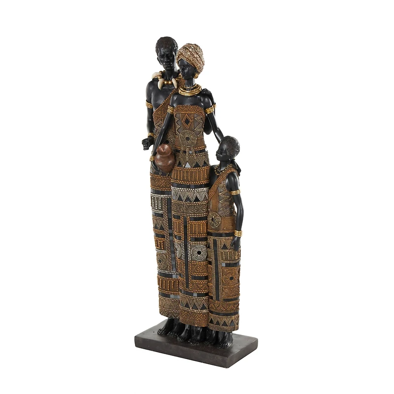 23" Family Tall African Decorative Sculpture with Gold Jewels