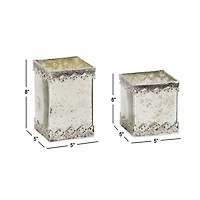 Set of 2 White Glass Glam Candle Holder, 6", 8"