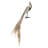 Hello Honey® 11" Champagne Fabric & Feather Peacock with Glitter and LED Lights