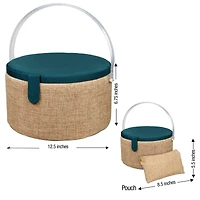 SINGER® Large Burlap Fabric Premium Round Sewing Basket with Travel Sewing Kit