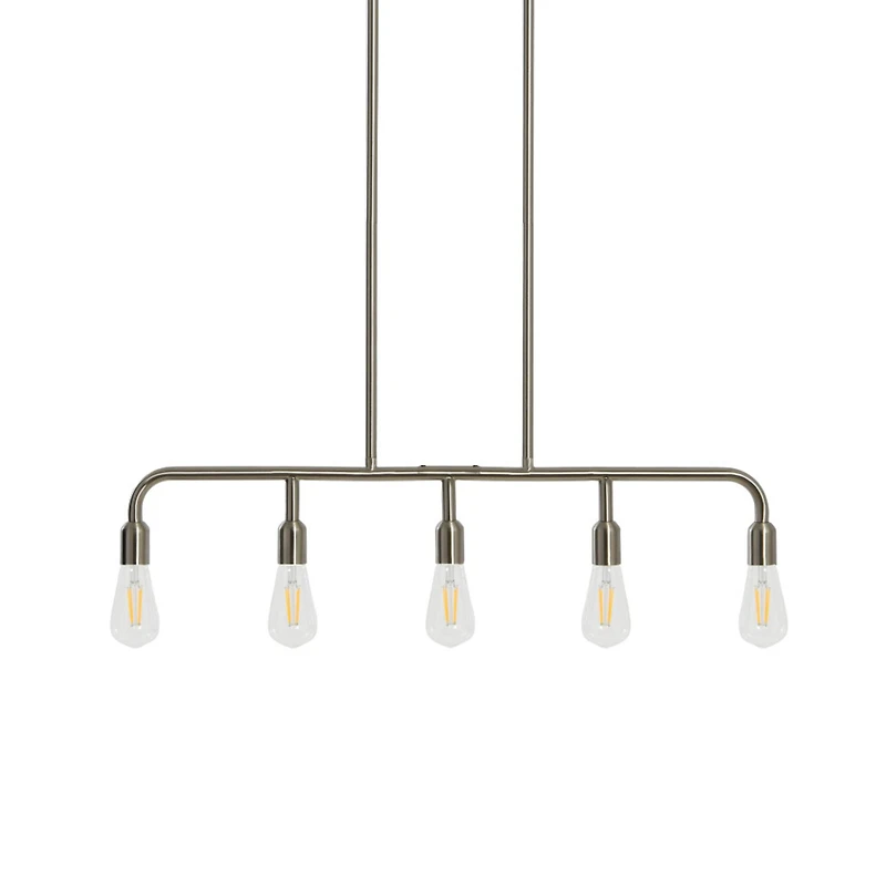 Hello Honey® Robert Stevenson Lighting Benson 36" Brushed Nickel 5-Light Exposed Bulb Metal Chandelier