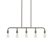Hello Honey® Robert Stevenson Lighting Benson 36" Brushed Nickel 5-Light Exposed Bulb Metal Chandelier