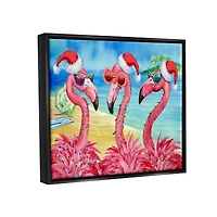 Stupell Industries Holiday Lights Flamingos Beach Framed Floater Canvas Wall Art