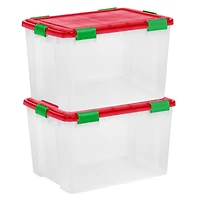 IRIS® 74qt. Clear Ultimate Box with Red & Green Buckle Lids, 2ct.