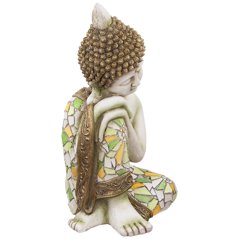 17" Resting Mosaic Buddha Outdoor Ceramic Garden Statue