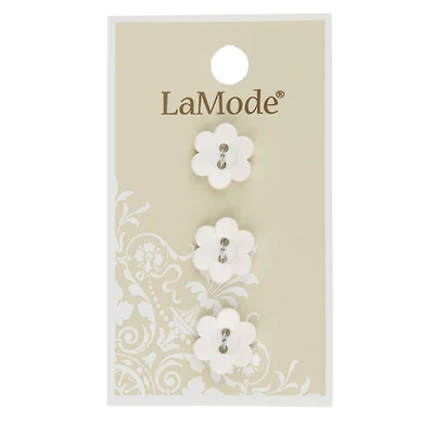 LaMode 9/16" White Flower 2-Hole Buttons, 3ct.