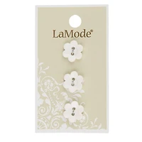 LaMode 9/16" White Flower 2-Hole Buttons, 3ct.