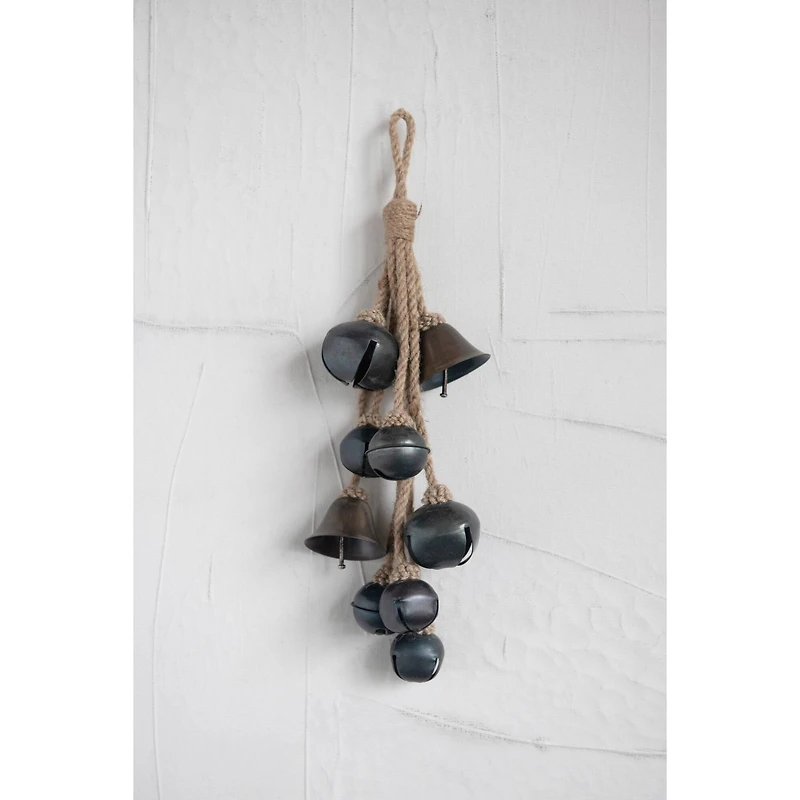 Hello Honey® Black Decorative Metal Bells in Various Shapes on Jute Rope Hanger