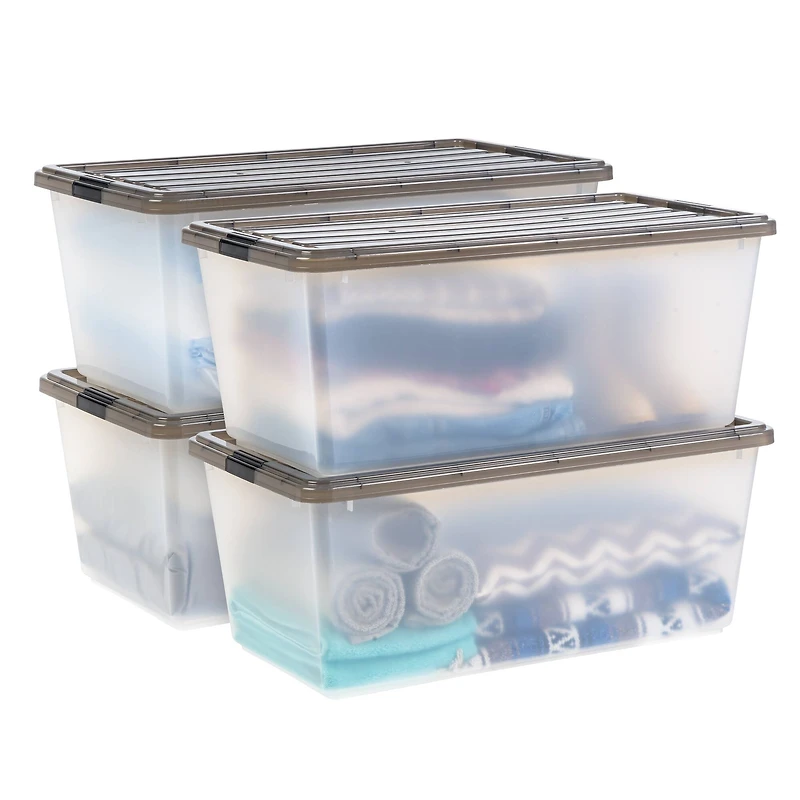 Iris® 91qt. Clear View Plastic Storage Bins with Gray Latching Buckle Lids, 4ct.
