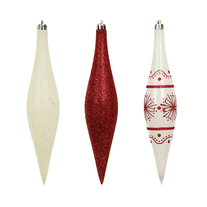 6 Pack 7.7" Red & White Glitter Shatterproof Teardrop Ornaments by Ashland®