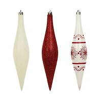 6 Pack 7.7" Red & White Glitter Shatterproof Teardrop Ornaments by Ashland®