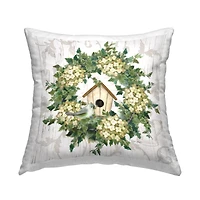 Stupell Industries Spring Birdhouse Green Wreath Decorative Printed Throw Pillow