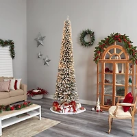10ft. Pre-Lit Flocked Pencil Artificial Christmas Tree, Clear Lights