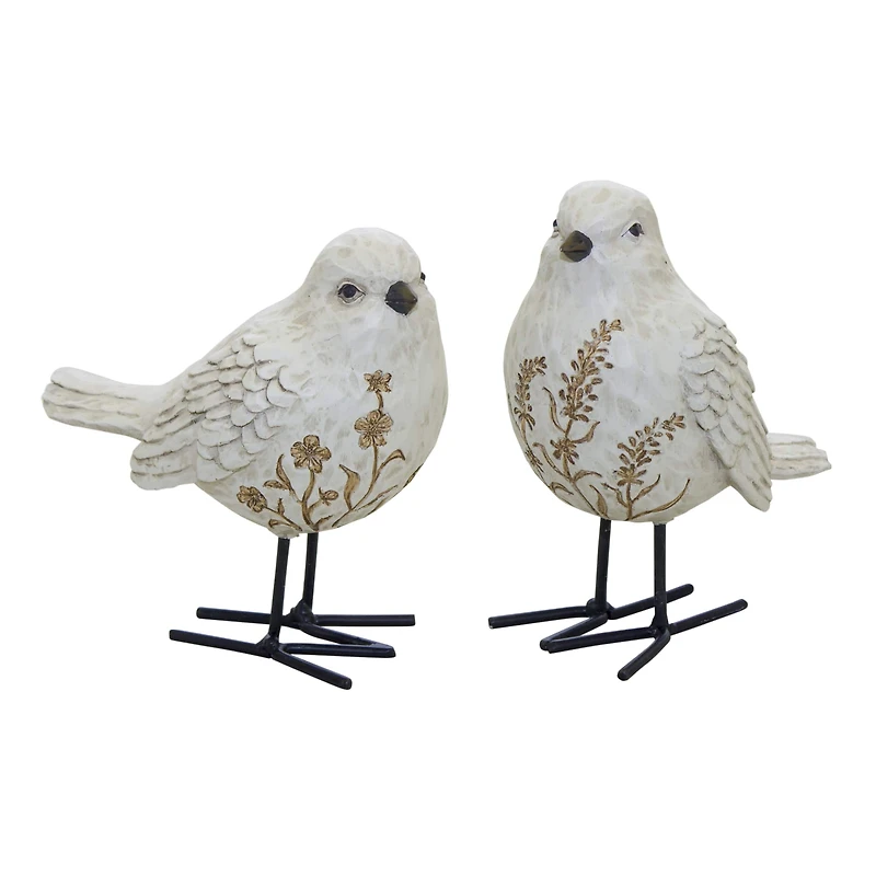 Bird Figurine with Etched Floral Design Set