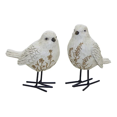 Bird Figurine with Etched Floral Design Set