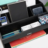 Mind Reader Desk Organizer, File Storage, Accessory Holder, Cord Management, Office, Wood, Black
