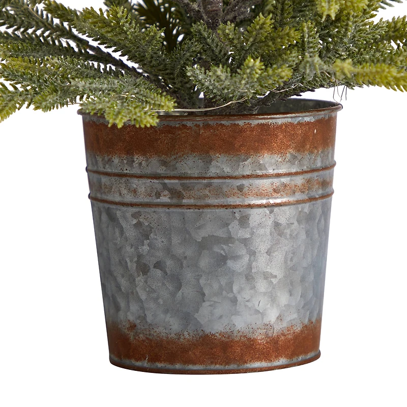 2ft. Pre-Lit Pine Artificial Christmas Tree in Rustic Metal Planter, Warm White Lights