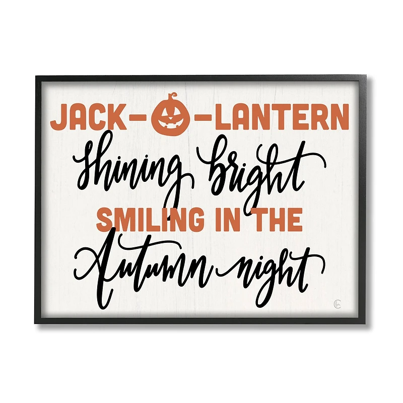 Stupell Industries Autumn Jack-o-Lantern Phrase Framed Giclee Art