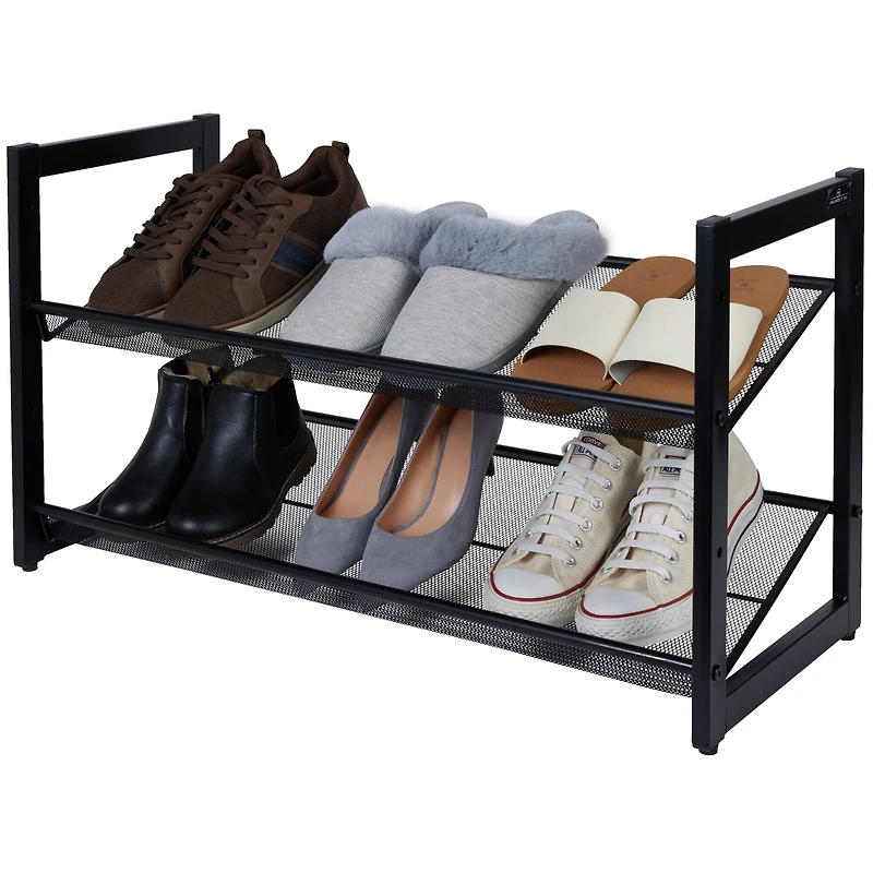 Organize It All 30" Black 2 Tier Adjustable Mesh Shoe Rack